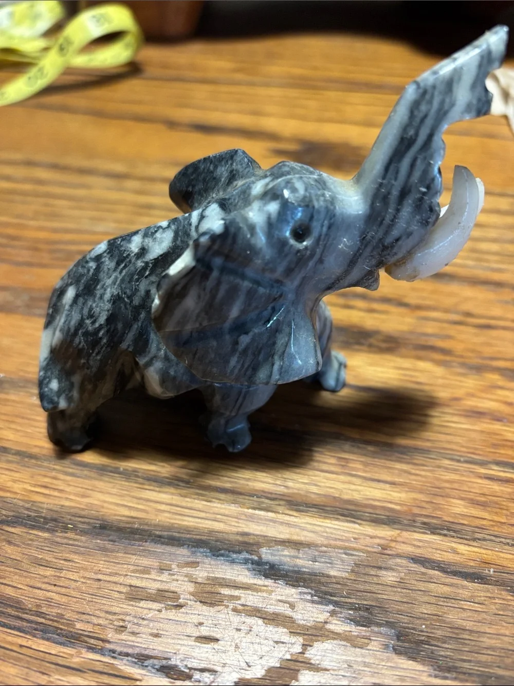 Hand-Carved Gray Stone Elephant Figurine